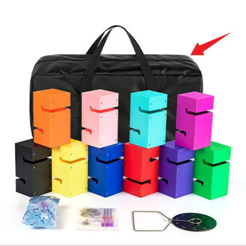 ABS plastic team building game equipment with tower blocks, pull ropes and hook frame for group coordination activities