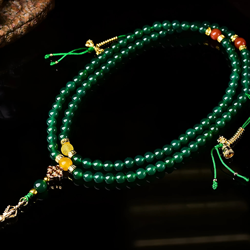 Brazil natural green agate multi-circle bracelet showing stone details and certificate