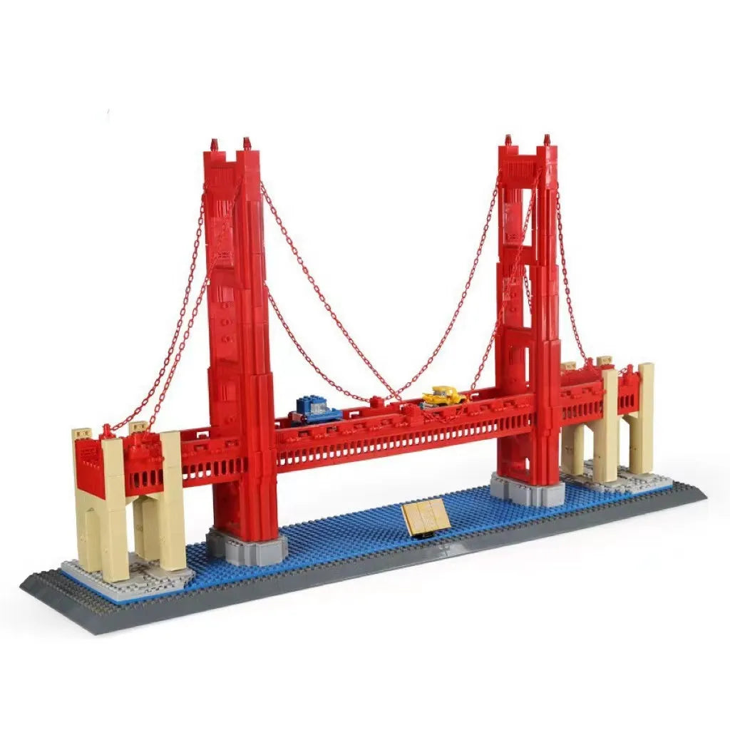 Wange building block set showing over 800 small ABS plastic pieces for constructing global landmark models.