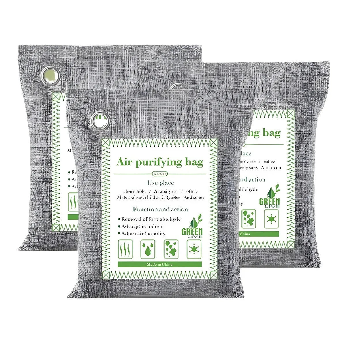 Bamboo charcoal bags for formaldehyde removal in 100g, 200g, and 500g sewing styles