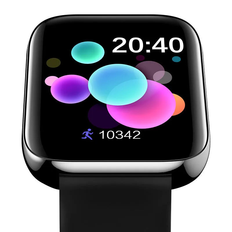 Smart bracelet with touch screen display on a liquid silicone wrist strap in black, pink, or white colours