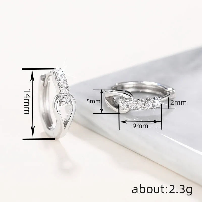 Women's geometric copper earrings with micro-inlaid zircon in white gold colour finish