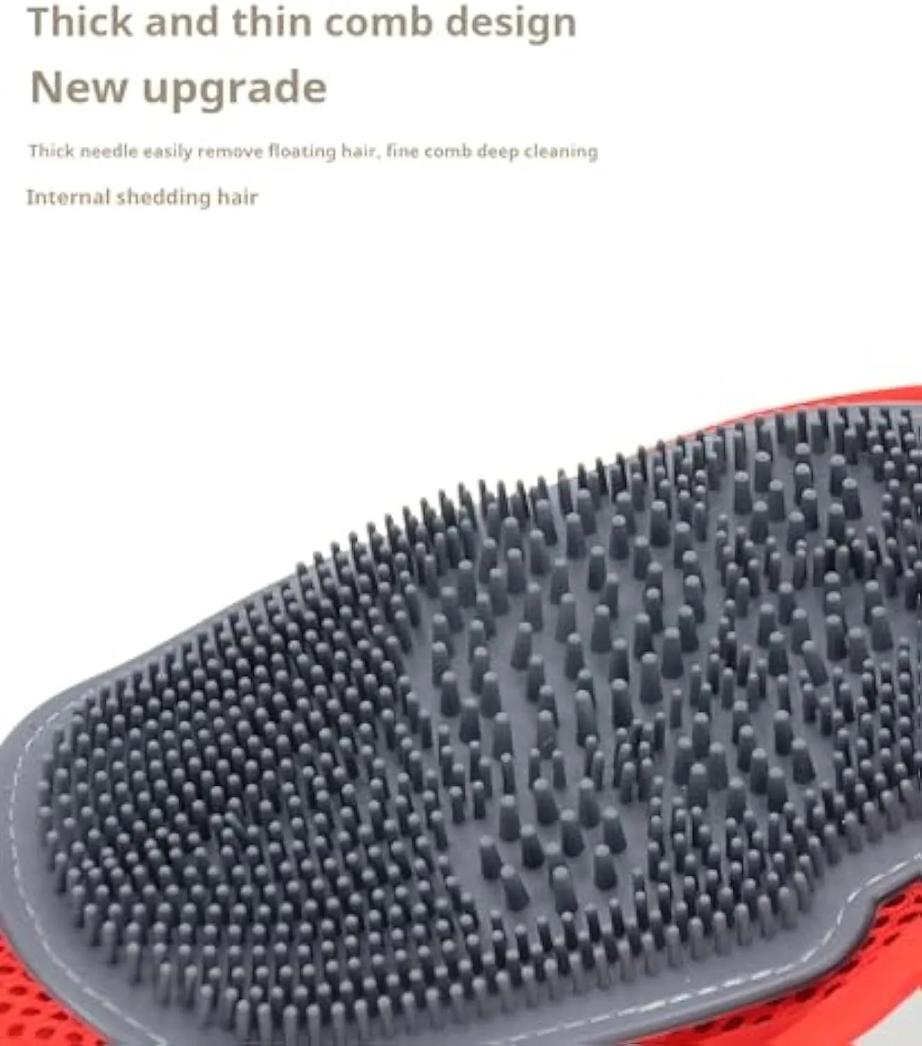 Red pet bathing glove with integrated brush for grooming and hair removal