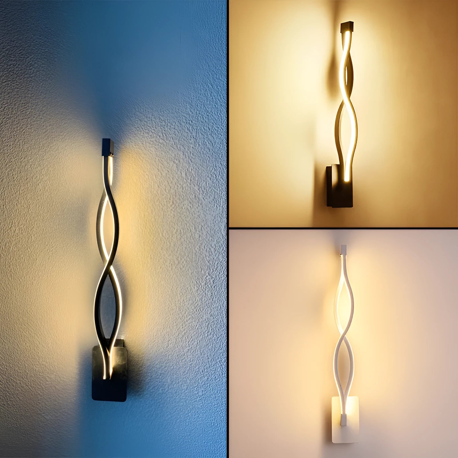 LED aluminum wave wall light 16W with black finish and warm light effect