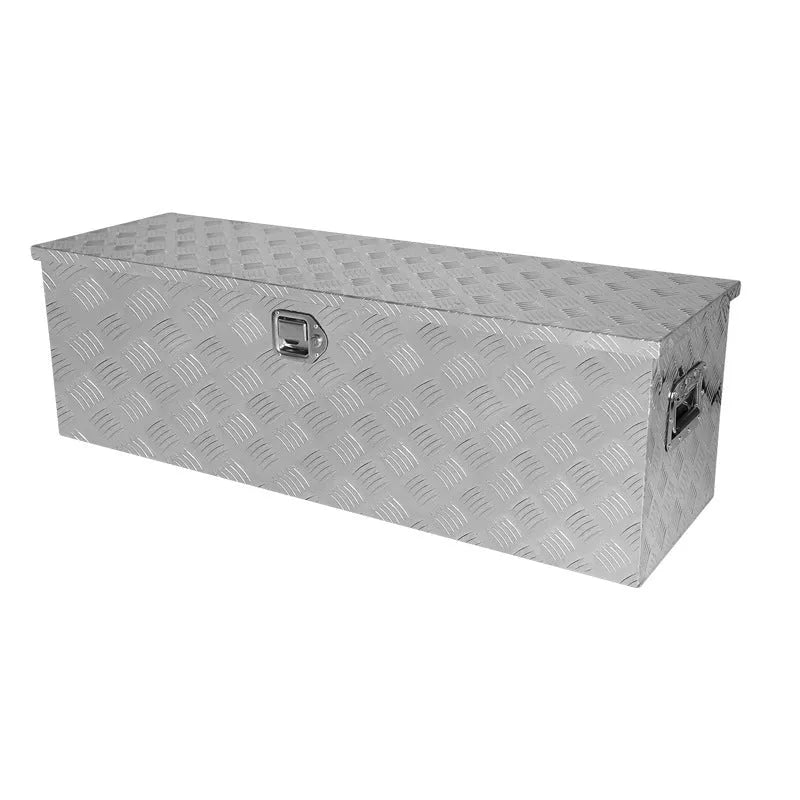 Black 26-inch aluminium alloy toolbox with T-casting construction and organiser compartments.