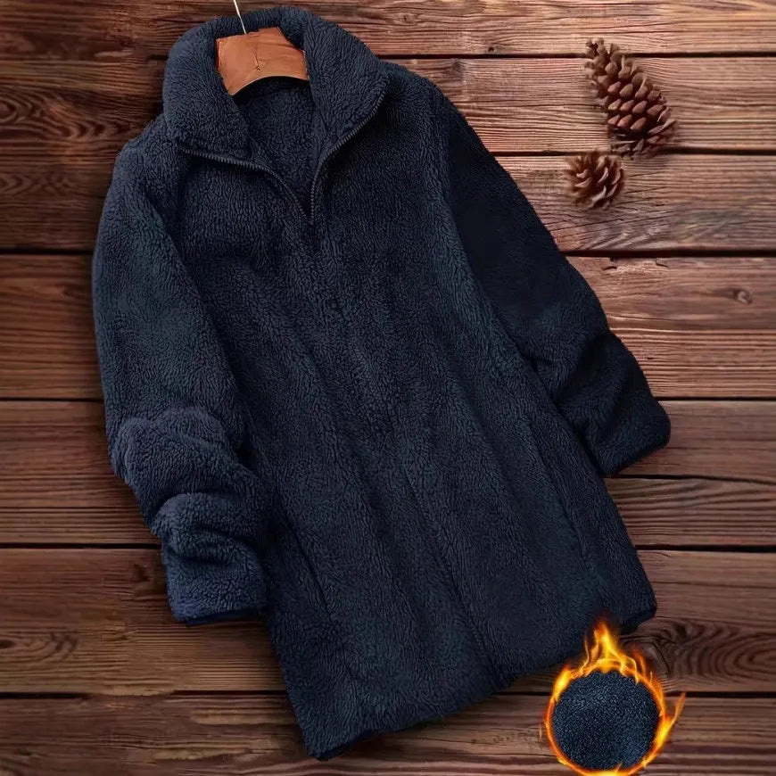Double-sided fleece jacket in black, navy blue, or khaki for outdoor wear.