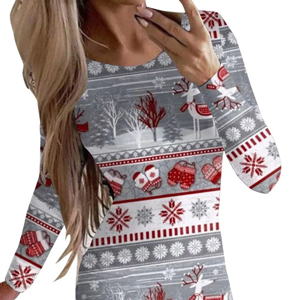 Christmas animal print narrow dress with hip skirt and long sleeves in floral colour options
