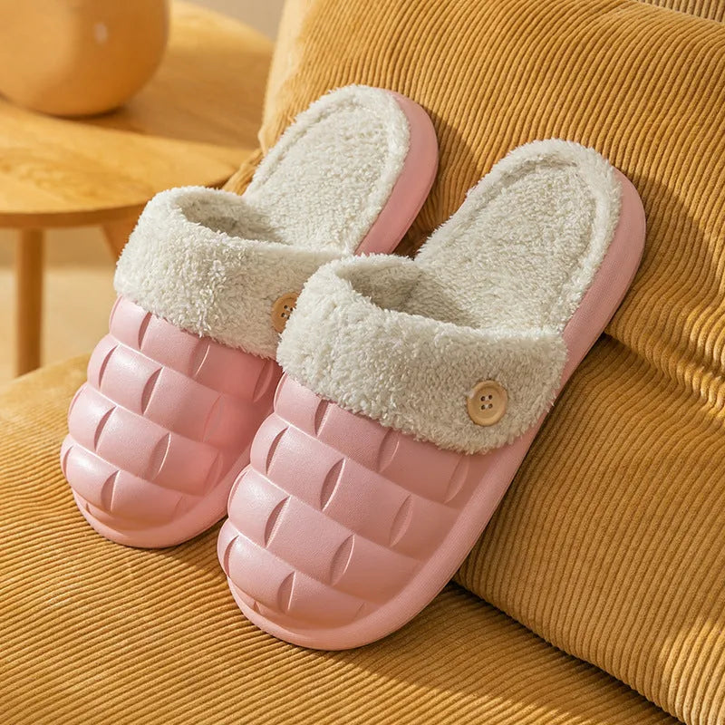Women's detachable EVA plaid slippers with plush lining in multiple colours