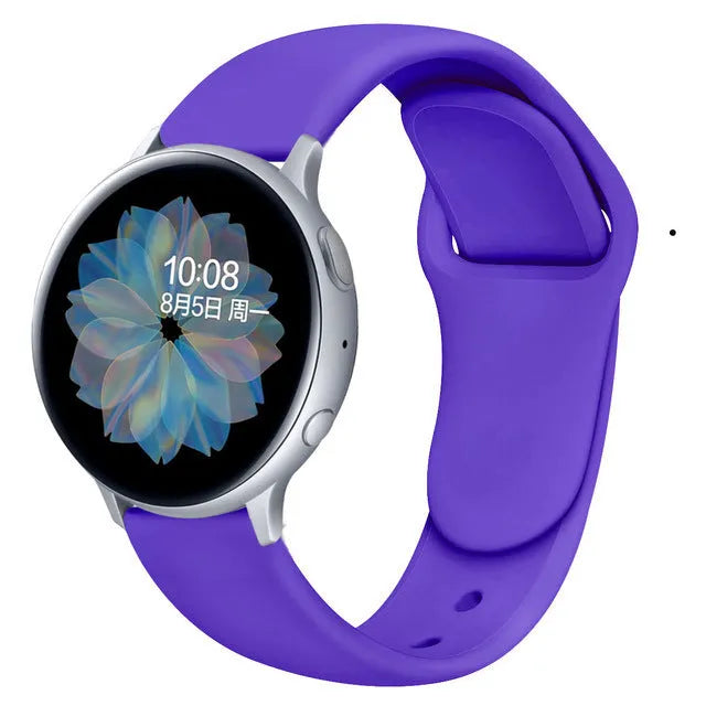 Samsung Galaxy Active 2 black silicone replacement strap with reverse buckle in 20mm width.