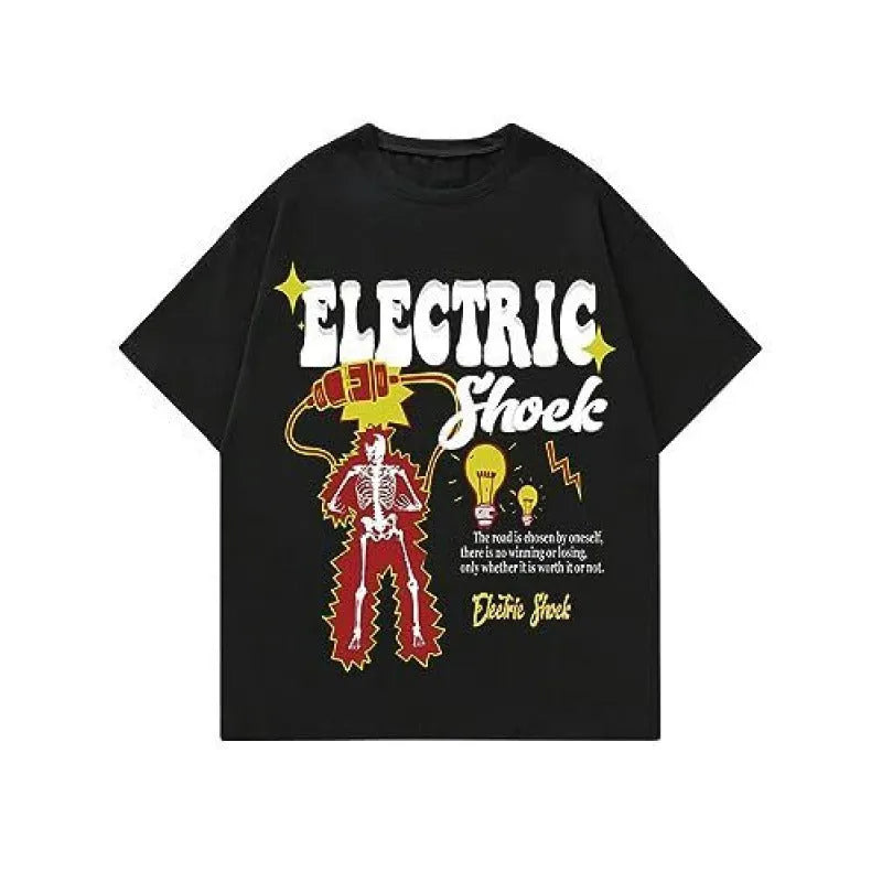 Men's short-sleeved printed sports t-shirt in a casual streetwear style, showing digital print detail.