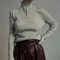 Retro single-breasted pullover sweater with half turtleneck in slim fit design