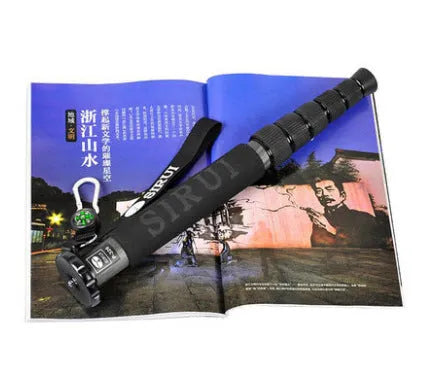Black carbon fibre monopod for DSLR cameras extended to show six-section design