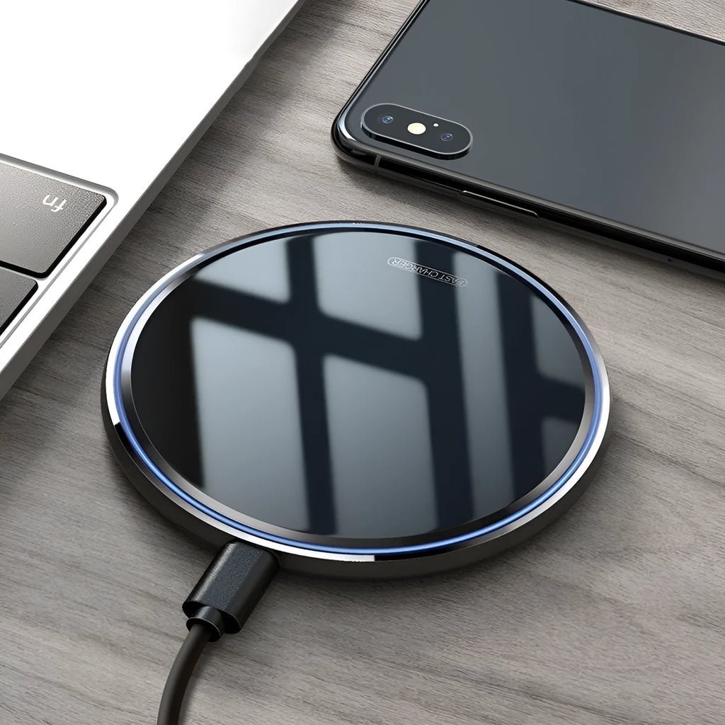 10W mirror wireless charger with compact slim design in black finish