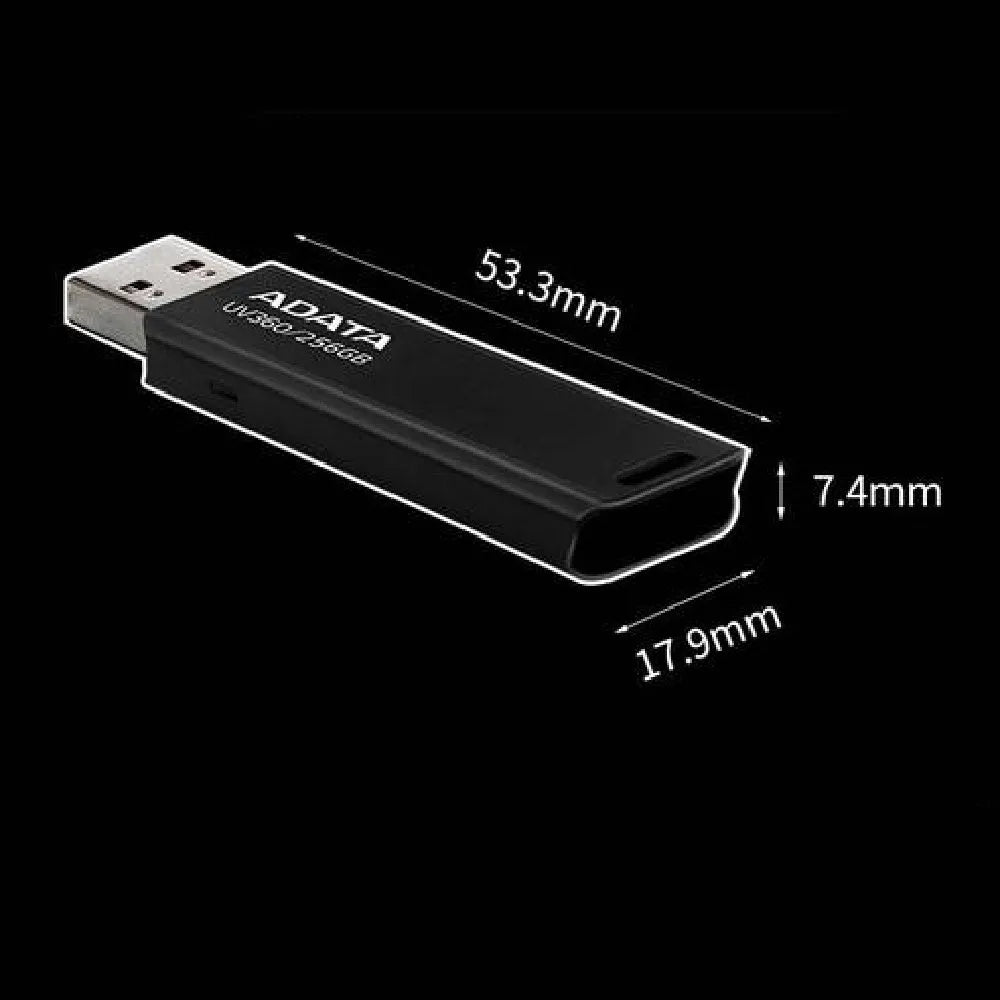 Black car-mounted USB flash drive with waterproof plastic case showing dimensions