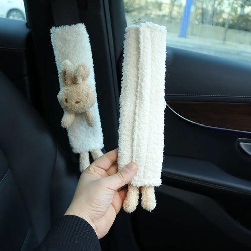 Cartoon plush car shoulder protector in lamb wool with rabbit and bear designs