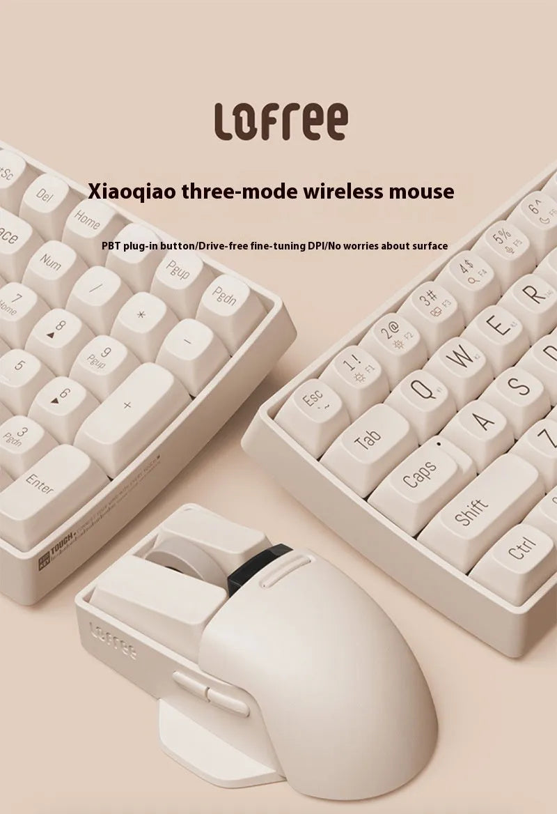 Xiaoqiao tofu colour wireless mouse with ergonomic design showing DPI adjustment button and scroll wheel