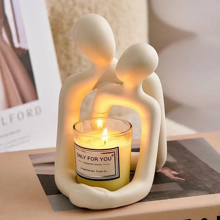 Modern resin couple statue figurine in milk white or gold finish for shelf or desk decor.