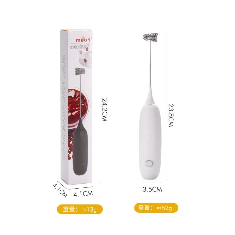 Black and white handheld electric milk frother blender for coffee milk frothing