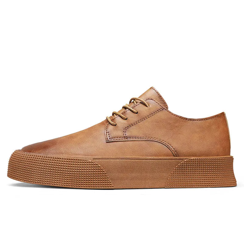 Men's lace-up platform board shoes in ON2266 brown with round toe and low top profile