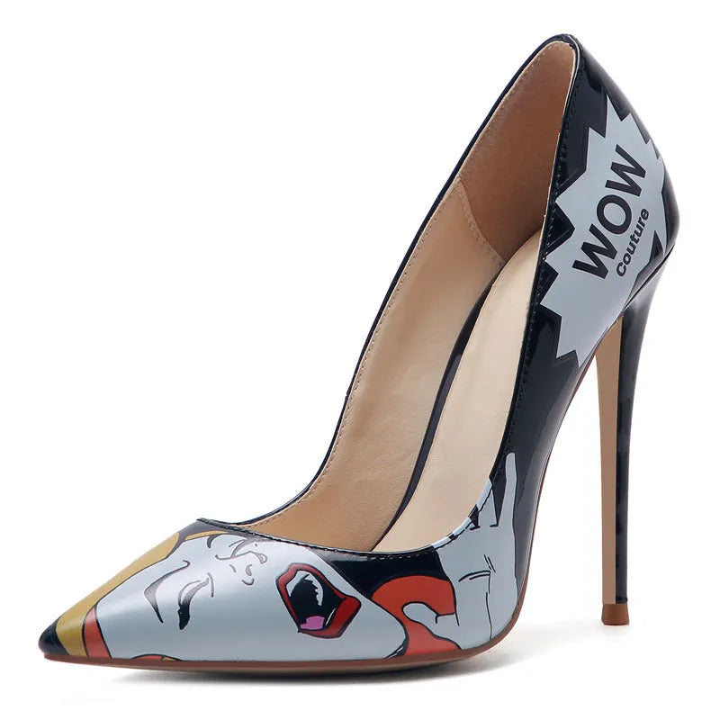 3D printed high heels in black grey with 12cm heel and non-slip rubber sole