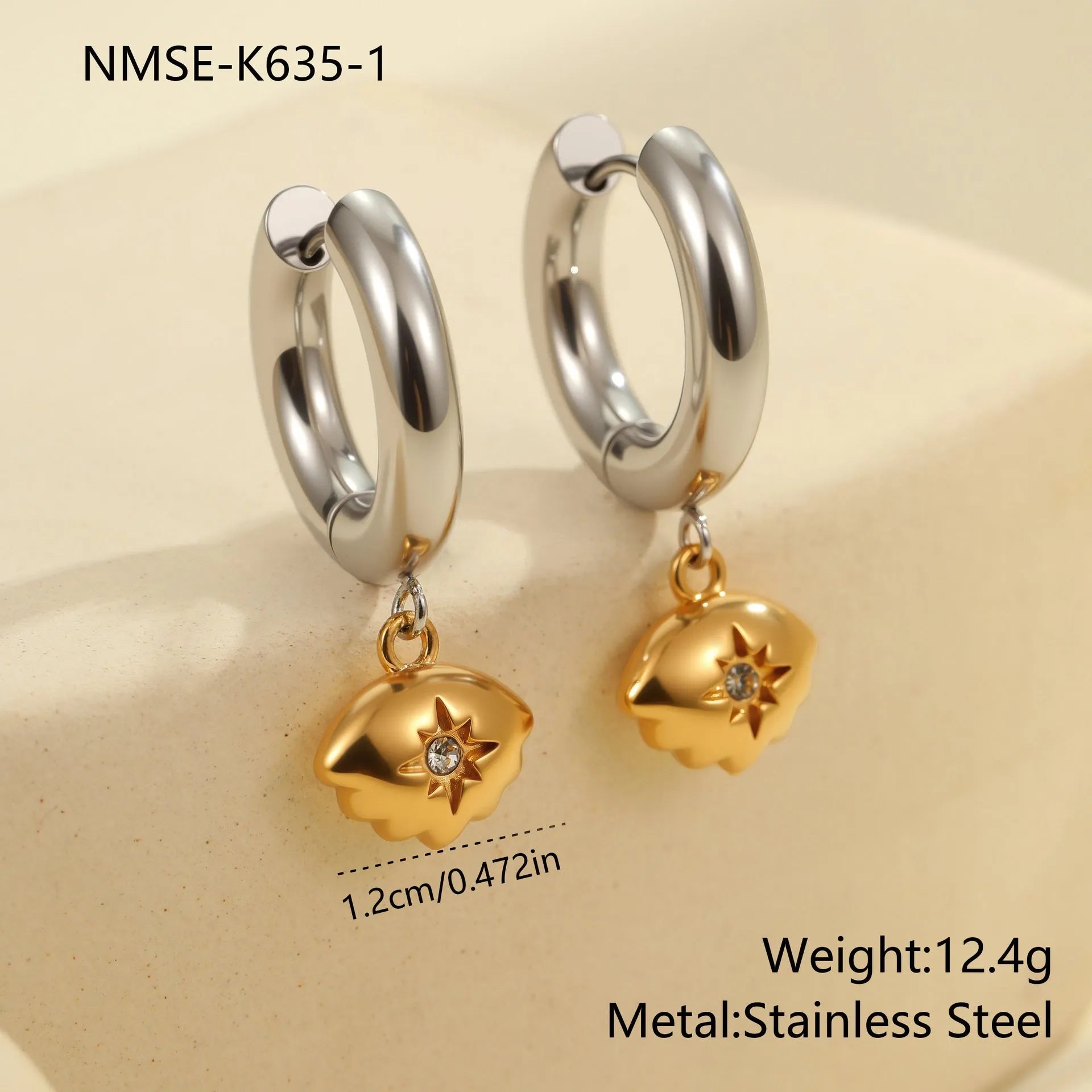 Women's stainless steel earrings with electroplated 18K finish in Christmas tree and heart shapes