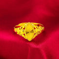 Alluvial gold open diamond flower ring with geometric textured design on brass with electroplated finish.