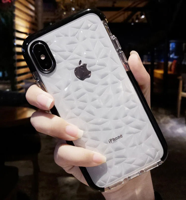 TPU iPhone back cover case with striped pattern shown in pink with white edge colour.