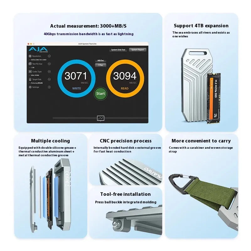 Lightning 4 compatible aluminium external SSD case for M.2 drives in grey and silver.