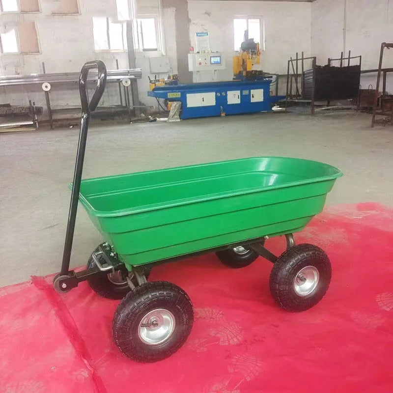 Green four-wheel plastic dumptruck with tipping bed, model TC2145.