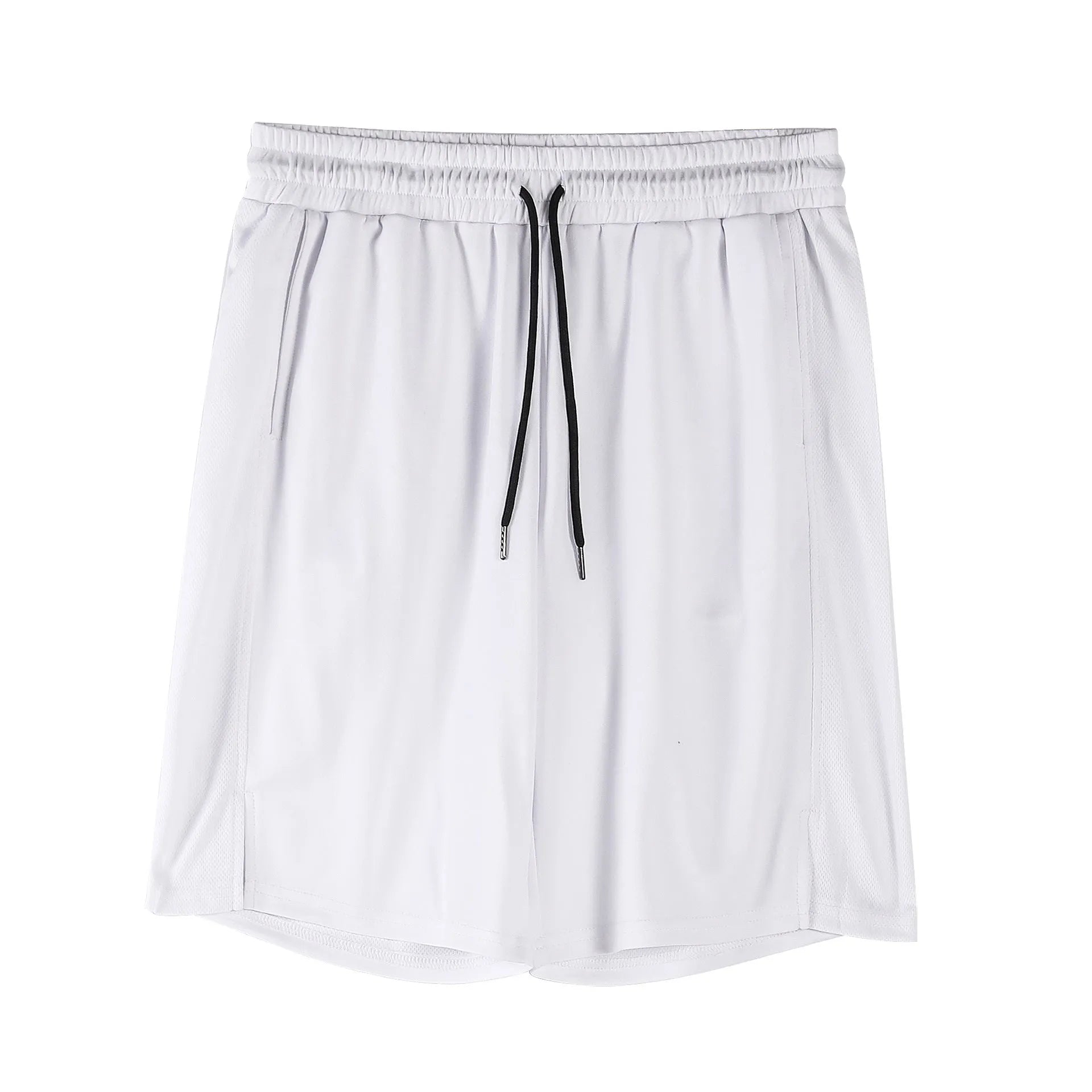 Man wearing black loose-fit quick-dry mesh shorts for summer sports.