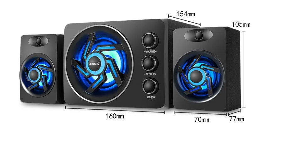 SADA D-209 mini Bluetooth speaker in black, wooden computer speaker with two satellite drivers and USB power