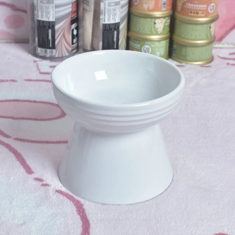 Black ceramic pet bowl with high foot neck protector design for dogs and cats