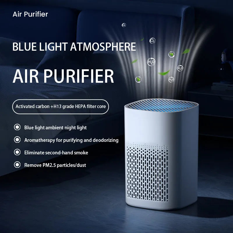 Desktop air purifier unit with simple styling and USB power connection