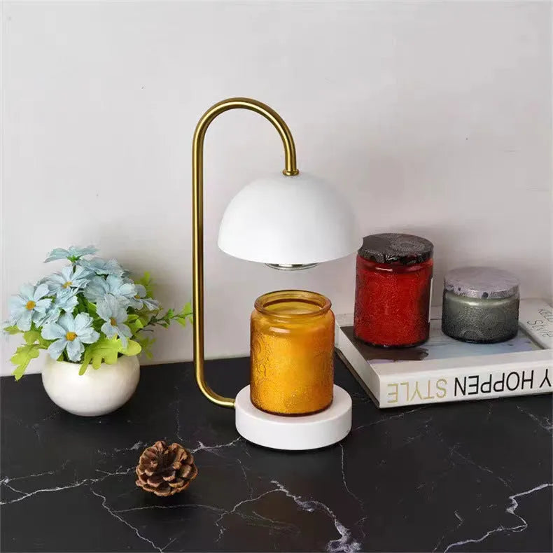 Solid wood aromatherapy wax melting bedside lamp with black metal base