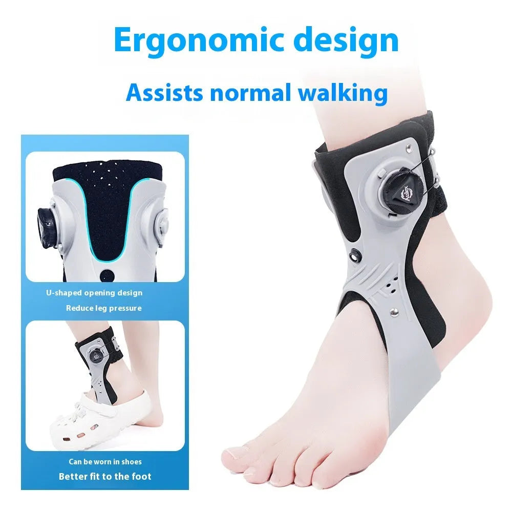 Airbag button ankle support brace in grey colour showing adjustable straps and cushioning