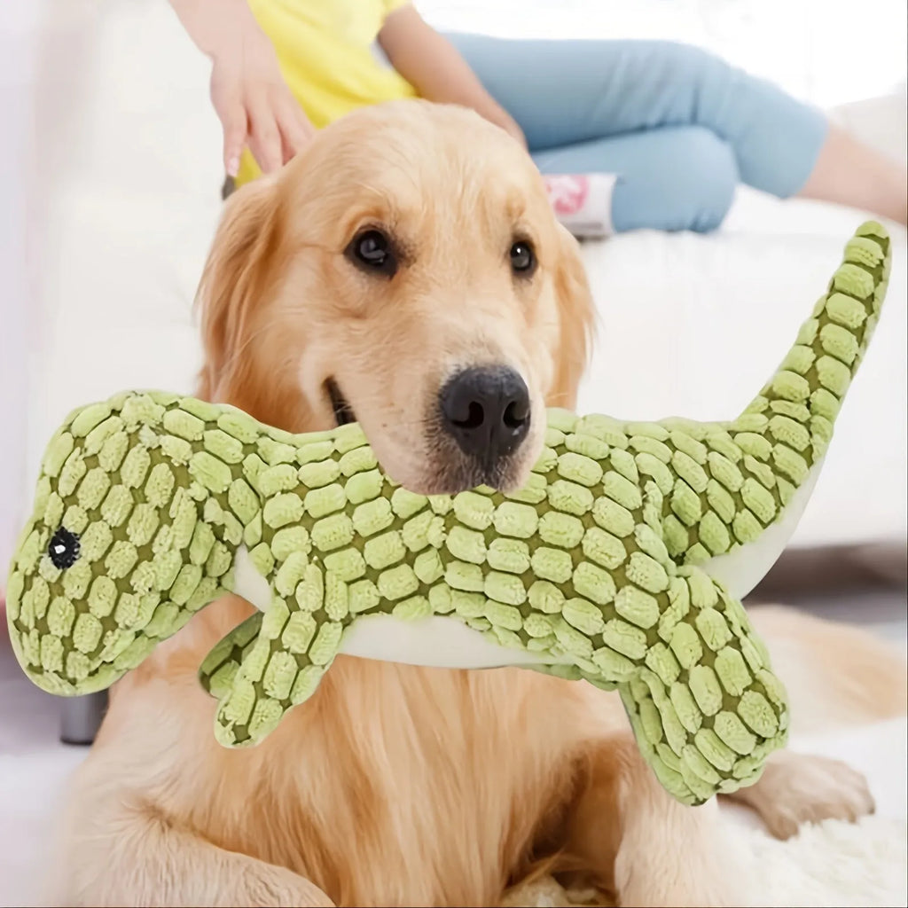 Sound-making bite-resistant dog chew toy in grey, green or orange for puppies and large breeds