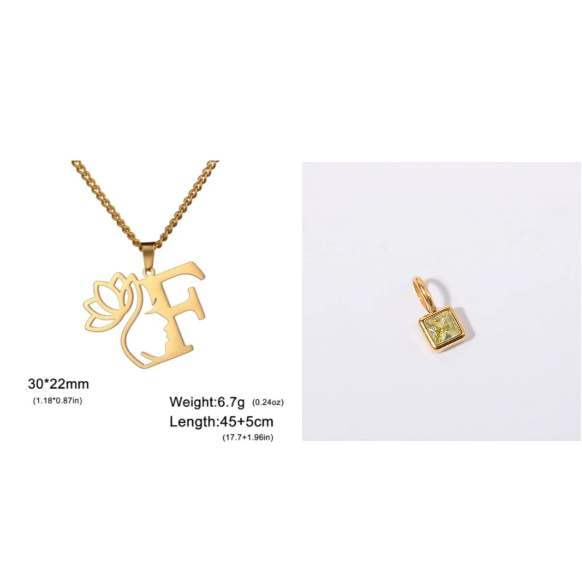 Stainless steel necklace with cross chain design and initial pendant in gold or silver finish