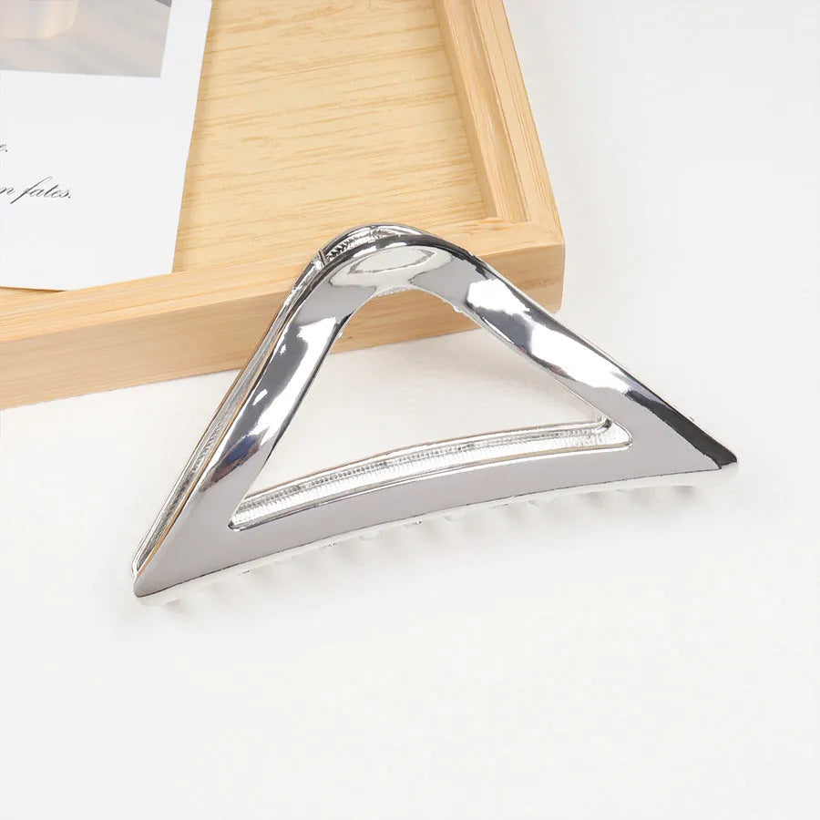 Silver metal hair barrette claw clip with electroplated finish and decorative design