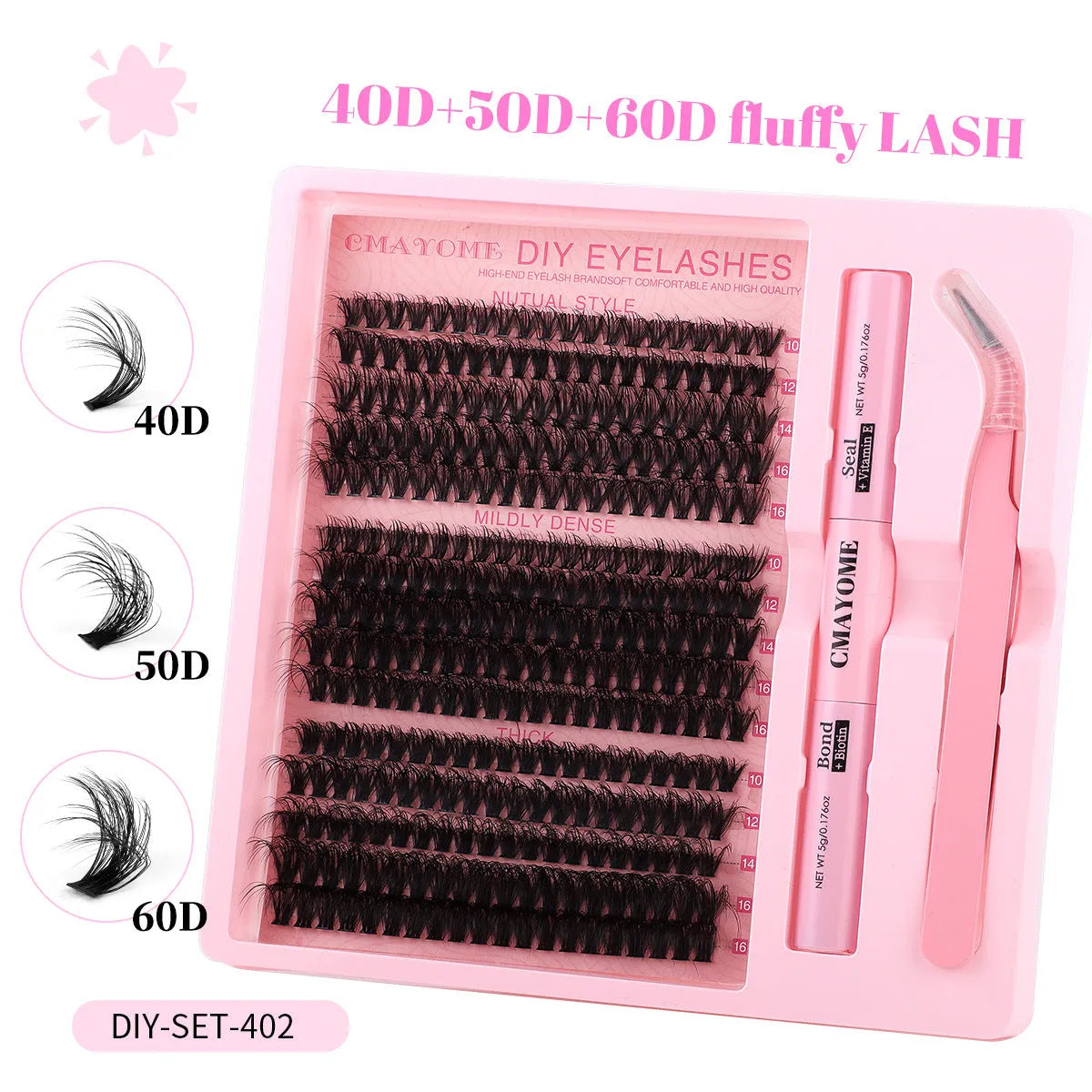 DIY single cluster false eyelash extension kit with tweezers on a clean surface