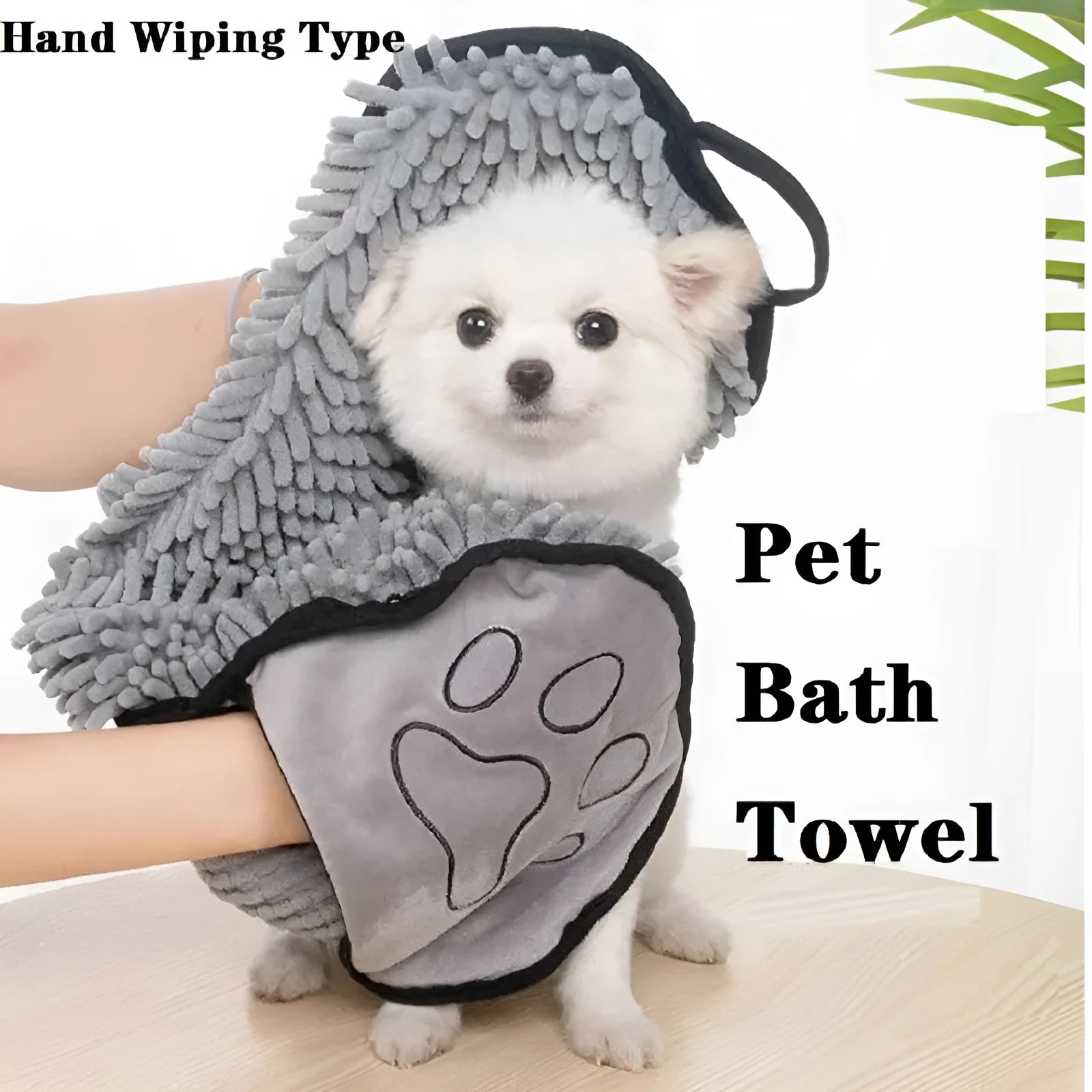 Blue pet bath robe towel for drying a dog after a wash, showing its size and soft texture.