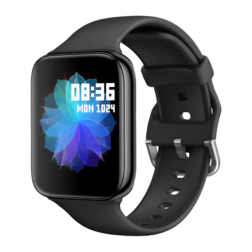 Smart bracelet with touch screen display on a liquid silicone wrist strap in black, pink, or white colours