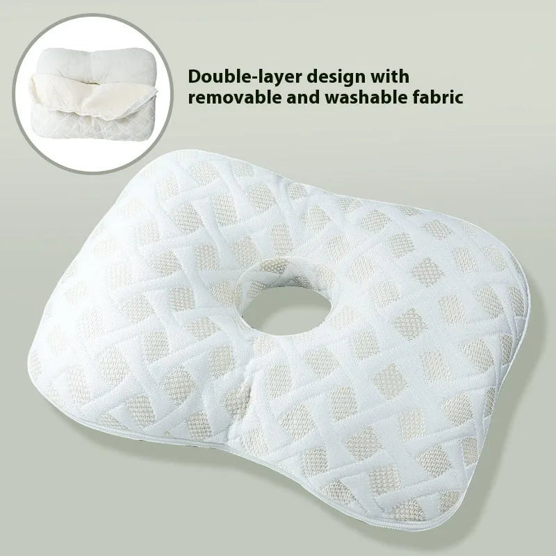 Single hole ear pillow for beauty salon use, shown in a plaid grey colour with detachable cover.