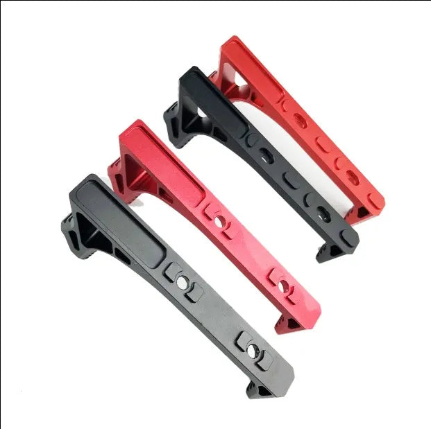 Metal hand stop in black for KEY-MOD handguard, side view showing mounting slots