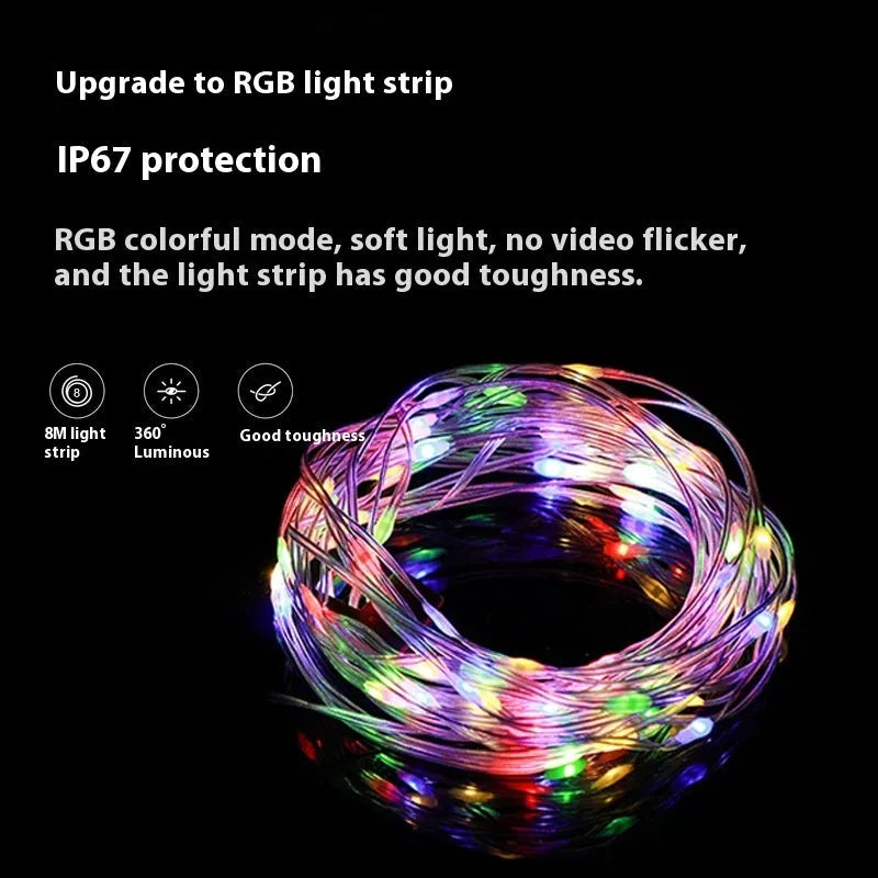 Rechargeable outdoor string lights with 30 LED beads in warm white and colourful lighting modes