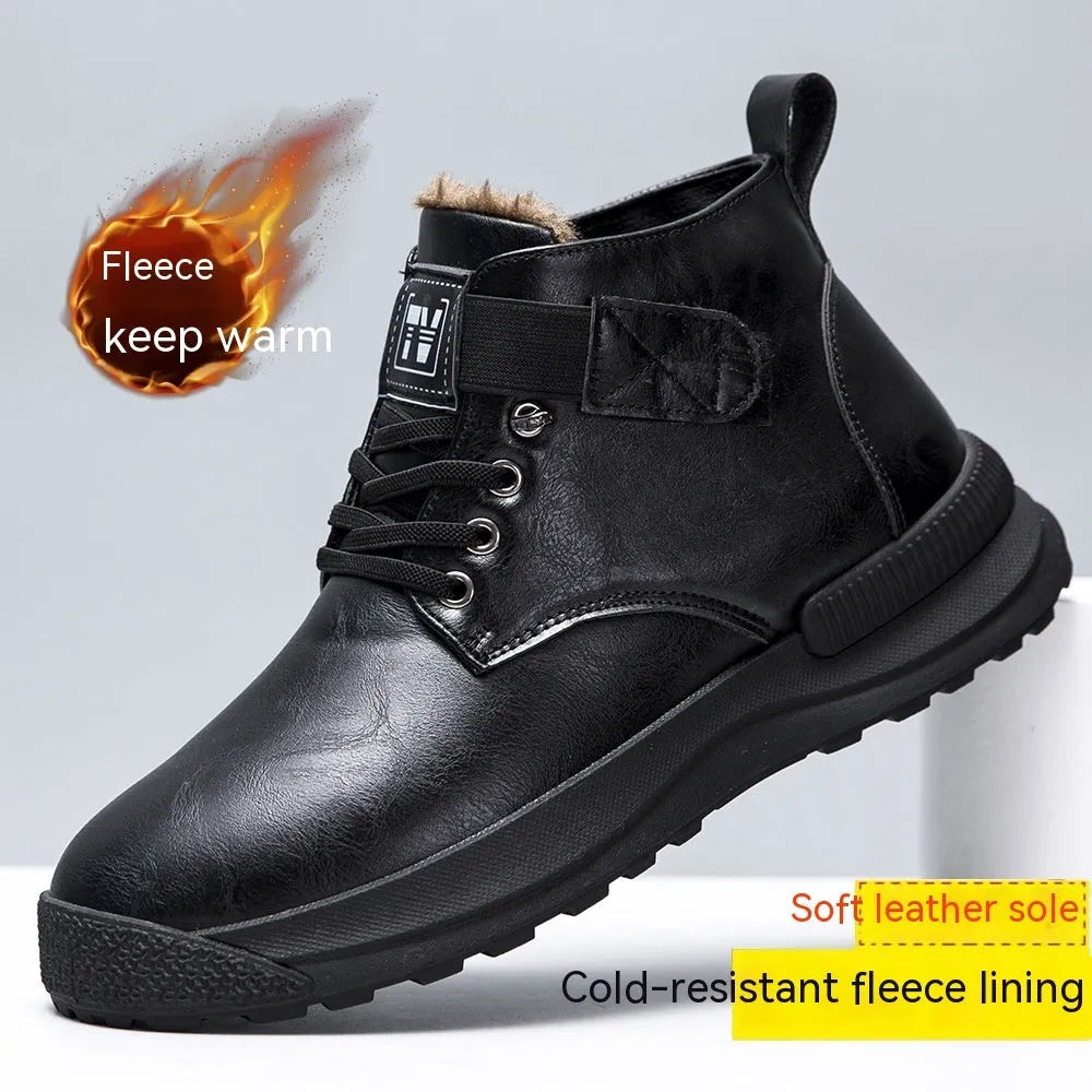 Black high-top Martin platform boots with a velvet PU upper and thick rubber sole.