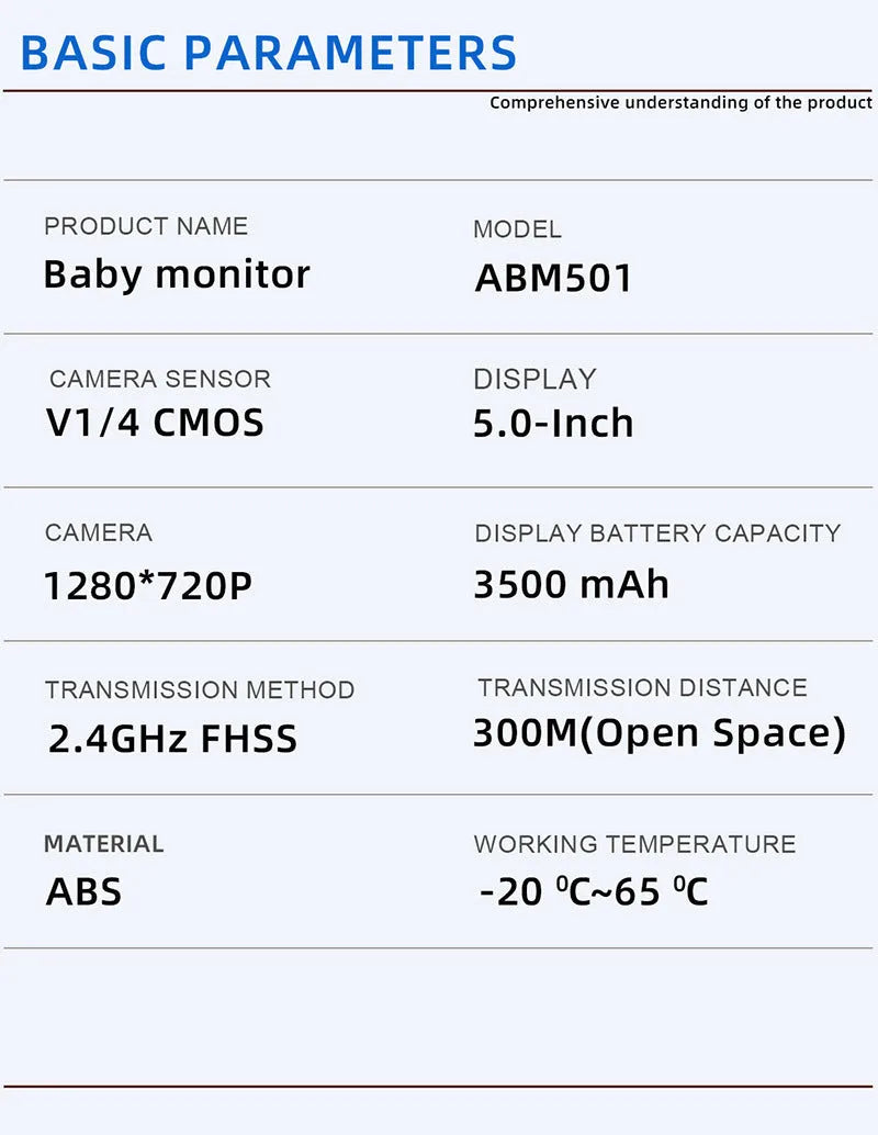 White HD wireless baby monitor with 5-inch screen on a nursery shelf.