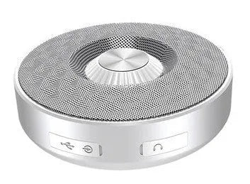 Compact Bluetooth mini speaker in black, orange, or silvery white with wireless stereo pairing and aux input