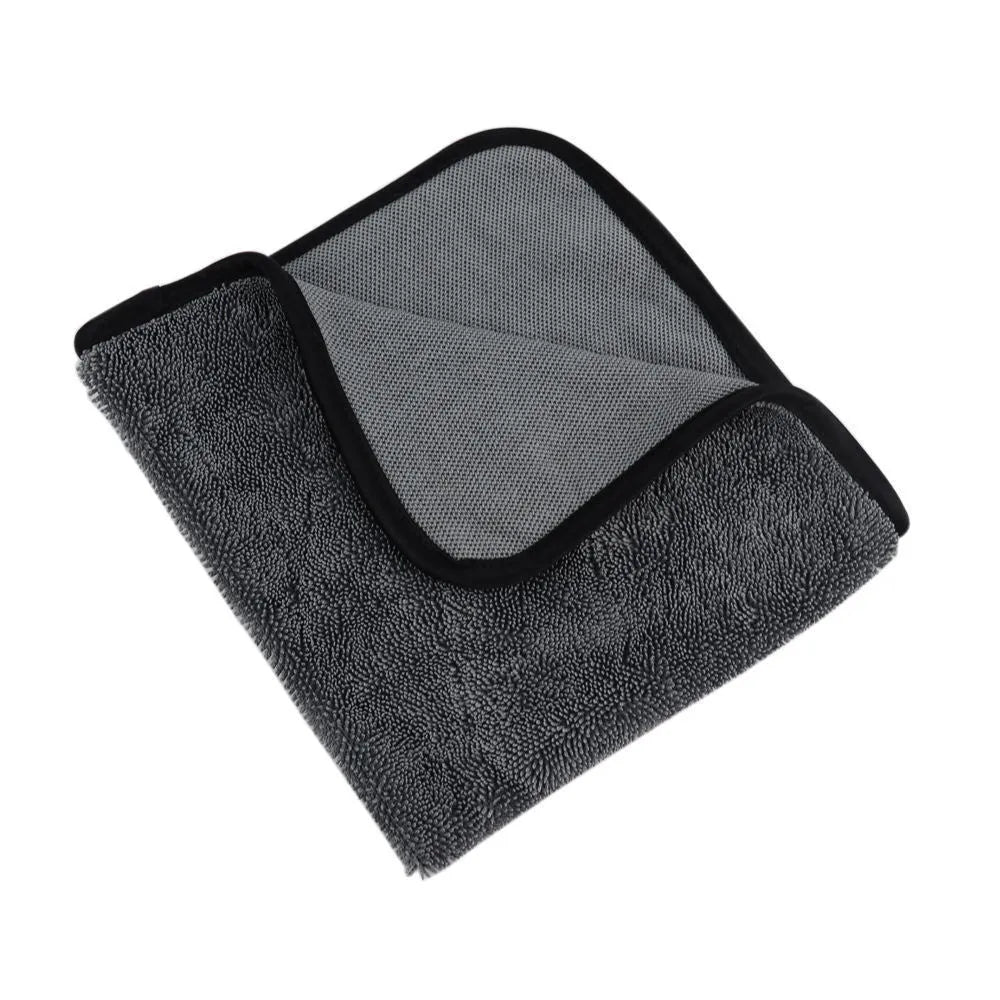 Grey microfiber car wash towel measuring 40cm by 40cm on a solid background.