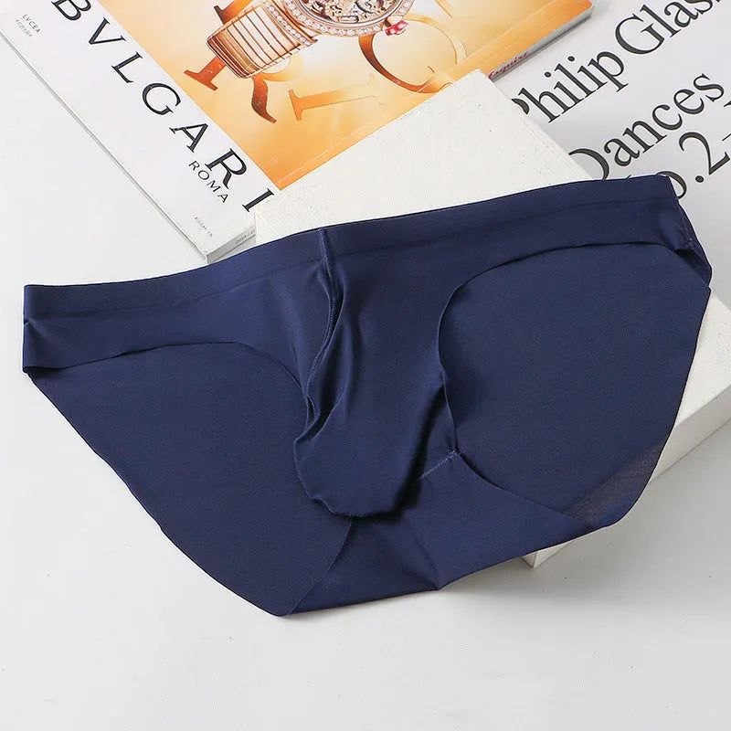 Men's ice silk seamless briefs showing egg sack design in black colour