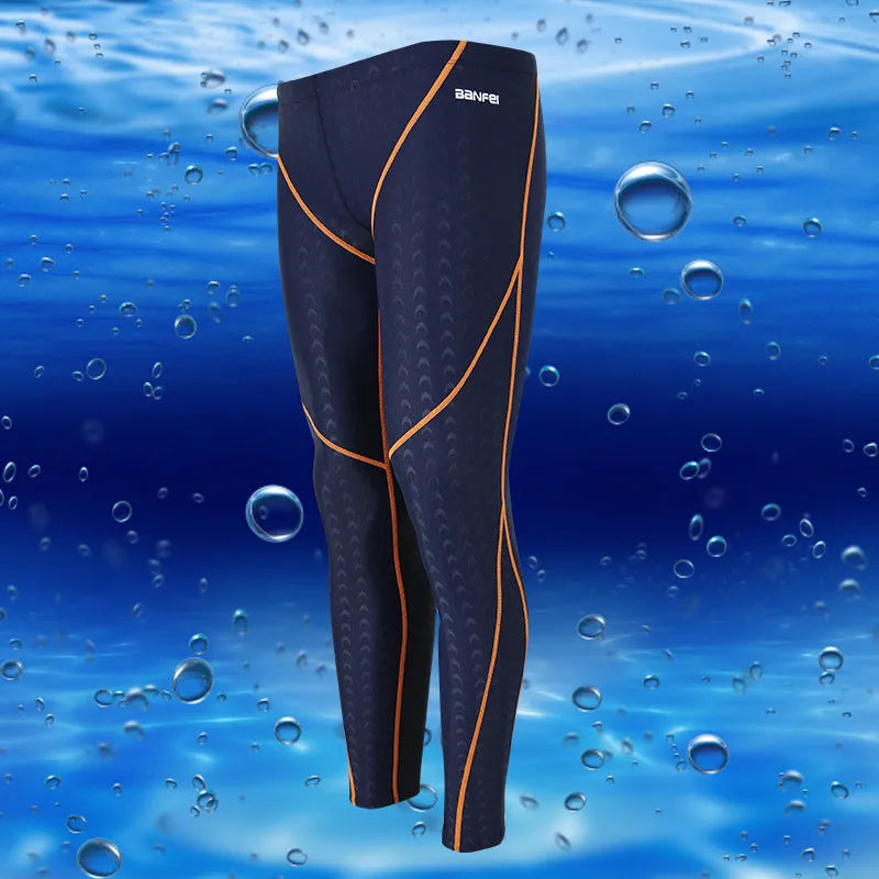 Men's nylon cropped swimming trunks in black with green line pattern